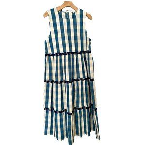 Madewell Midi Rickrack Cattail Tiered Dress in Gingham Check sze Large NWT